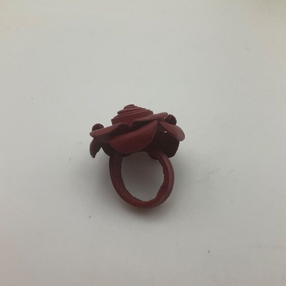 New Artisan Handmade Handcrafted Leather Red Flower Rose Ring Adjustable - Picture 9 of 13